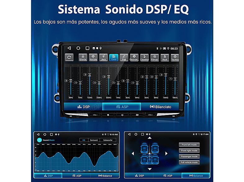 Autorradio  - 2 DIN para VW GOLF 5 6 Touran Tiguan CARPLAY Android Auto 6+128GB JUNSUN, 9 "", 2*USB, black — foto 10