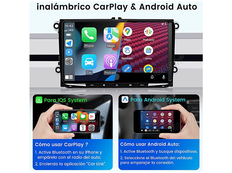 Autorradio  - 2 DIN para VW GOLF 5 6 Touran Tiguan CARPLAY Android Auto 6+128GB JUNSUN, 9 "", 2*USB, black — foto 5