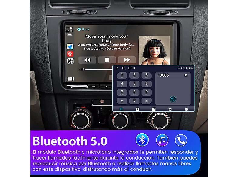 Autorradio  - 2 DIN para VW GOLF 5 6 Touran Tiguan CARPLAY Android Auto 6+128GB JUNSUN, 9 "", 2*USB, black — foto 7