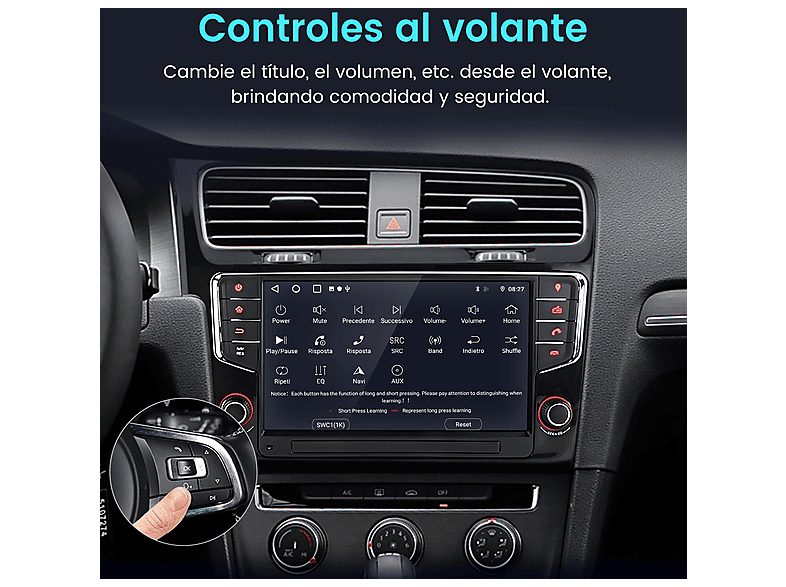 Autorradio  - 2 DIN para VW Golf VII MK7 (2013-2020) CARPLAY Android Auto 64GB JUNSUN, 9 "", 2*USB, Black — foto 6