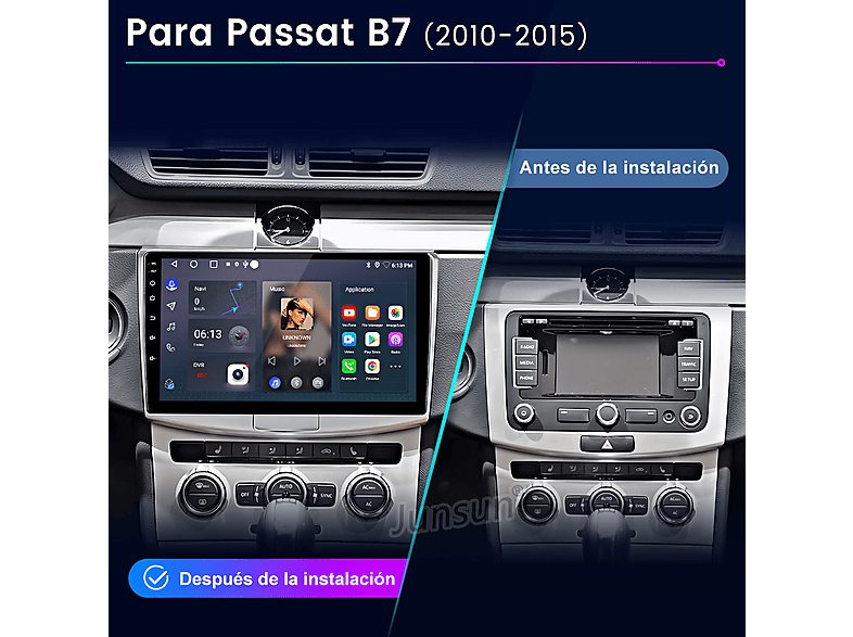 Autorradio  - 2 DIN para VW Passat B7 2010-2015  CARPLAY Android Auto 64GB JUNSUN, 10,1 "", 2*USB, silver — foto 2