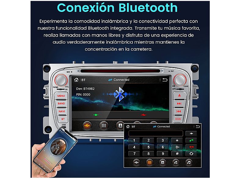 Autorradio  - 2DIN Para Ford Focus/Galaxy/Mondeo/S-MAX 2006-2012 CD/DVD JUNSUN, 7 "", 2*USB, Silver — foto 4