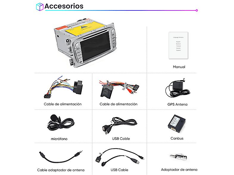 Autorradio  - 2DIN Para Ford Focus/Galaxy/Mondeo/S-MAX 2006-2012 CD/DVD JUNSUN, 7 "", 2*USB, Silver — foto 6