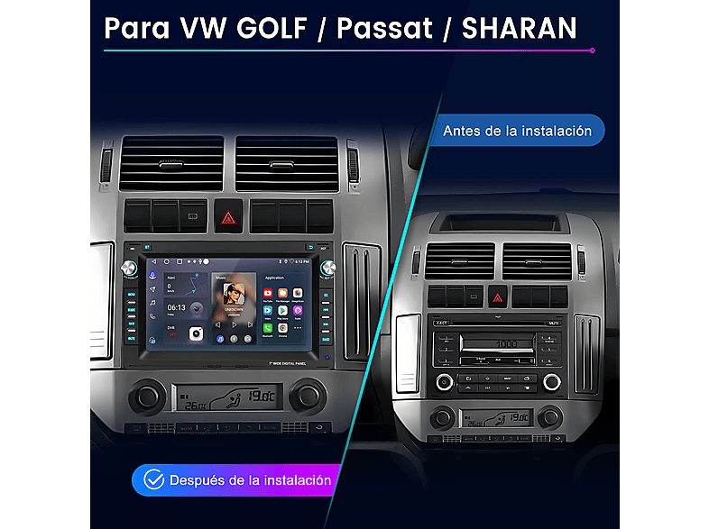 Autorradio  - 6G+128G 8-Core VW T5 Golf 4 Bora Polo JUNSUN, 7 "", 2*USB, Black — foto 2