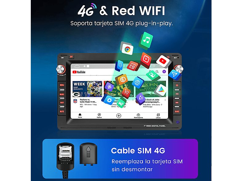 Autorradio  - 6G+128G 8-Core VW T5 Golf 4 Bora Polo JUNSUN, 7 "", 2*USB, Black — foto 5