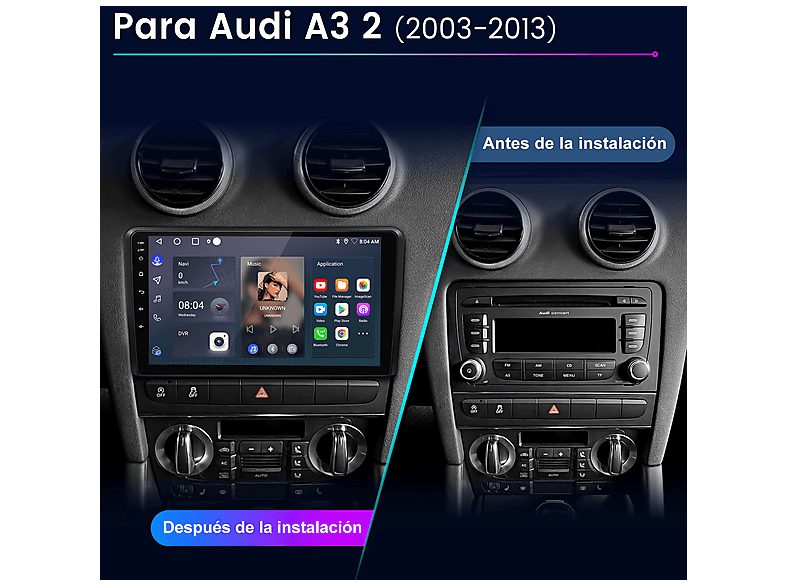 Autorradio  - Audi A3 2006-2012 64GB CAMERA SMORGR, 9 "", 2*USB, Black — foto 2