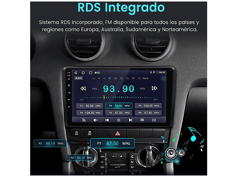 Autorradio  - Audi A3 2006-2012 64GB CAMERA SMORGR, 9 "", 2*USB, Black — foto 6