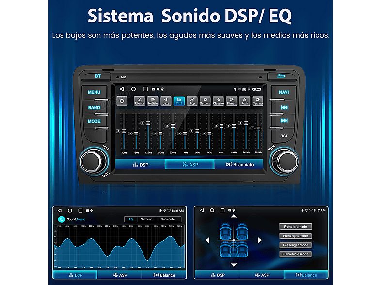 Autorradio  - Audi A3 S3 RS3 8P 8V 2008-2012 CARPLAY 32GB JUNSUN, 7 "", 2*USB, Black — foto 10