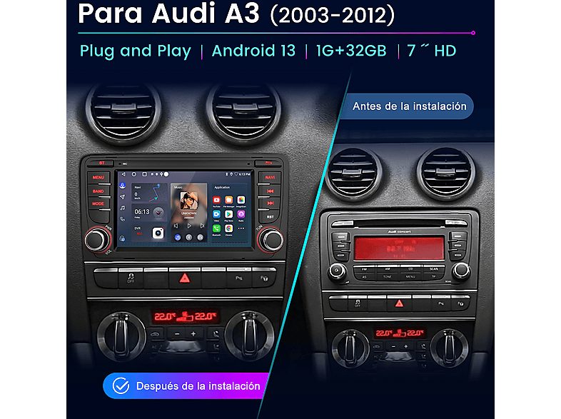 Autorradio  - Audi A3 S3 RS3 8P 8V 2008-2012 CARPLAY 32GB JUNSUN, 7 "", 2*USB, Black — foto 2