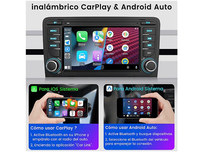 Autorradio  - Audi A3 S3 RS3 8P 8V 2008-2012 CARPLAY 32GB JUNSUN, 7 "", 2*USB, Black — foto 5