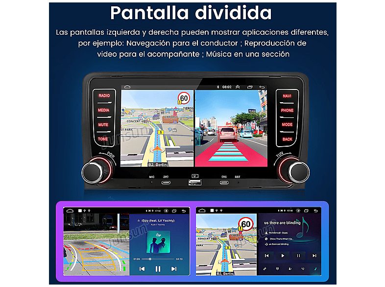 Autorradio  - Audi A3/S3/RS3 8P (2003-2012) 2+64GB CARPLAY FM SMORGR, 7 "", 2*USB, Black — foto 10