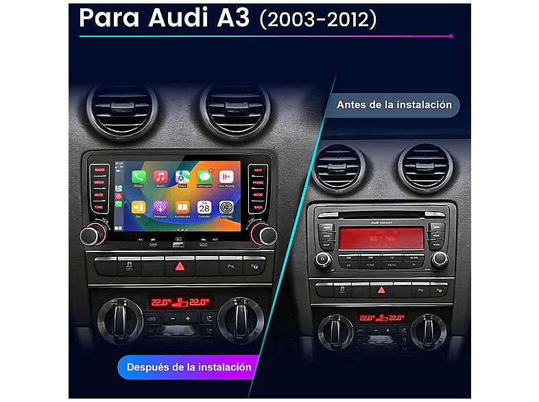 Autorradio  - Audi A3/S3/RS3 8P (2003-2012) 2+64GB CARPLAY FM SMORGR, 7 "", 2*USB, Black — foto 2