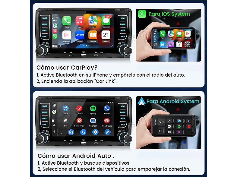 Autorradio  - Audi A3/S3/RS3 8P (2003-2012) 2+64GB CARPLAY FM SMORGR, 7 "", 2*USB, Black — foto 4