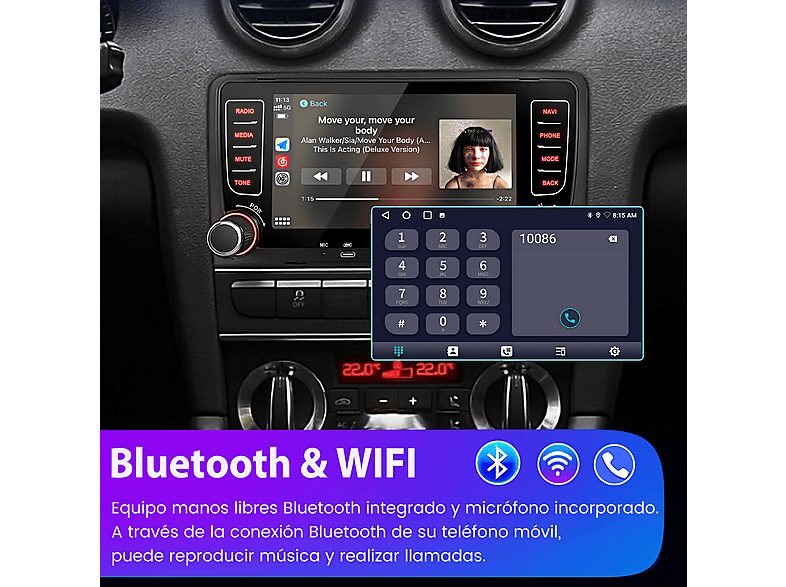 Autorradio  - Audi A3/S3/RS3 8P (2003-2012) 2+64GB CARPLAY FM SMORGR, 7 "", 2*USB, Black — foto 6