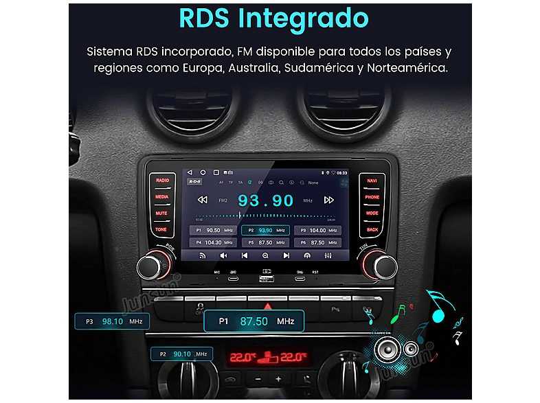 Autorradio  - Audi A3/S3/RS3 8P (2003-2012) 2+64GB CARPLAY FM SMORGR, 7 "", 2*USB, Black — foto 8