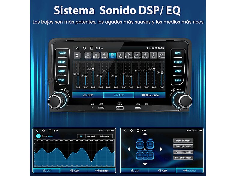 Autorradio  - Audi A3/S3/RS3 8P (2003-2012) 2+64GB CARPLAY FM SMORGR, 7 "", 2*USB, Black — foto 9