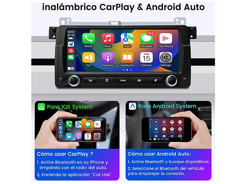 Autorradio  - BMW Serie 3 E46 318 320 32GB CARPLAY JUNSUN, 8 "", 2*USB, Black — foto 5