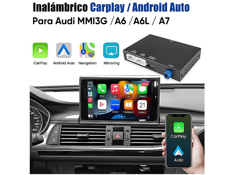 Autorradio  - Carplay Android auto Para Audi MMI3G A6 A6L A7 CESTOVET, 0 "", 2*USB, Black — foto 2