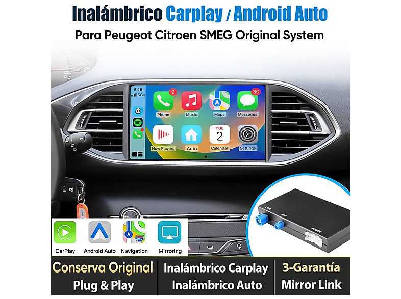 Autorradio  - CarPlay Android Auto Para Peugeot Citroen DS MRN SMEG 2013-2016 CESTOVET, 0 "", 2*USB, Black — foto 2