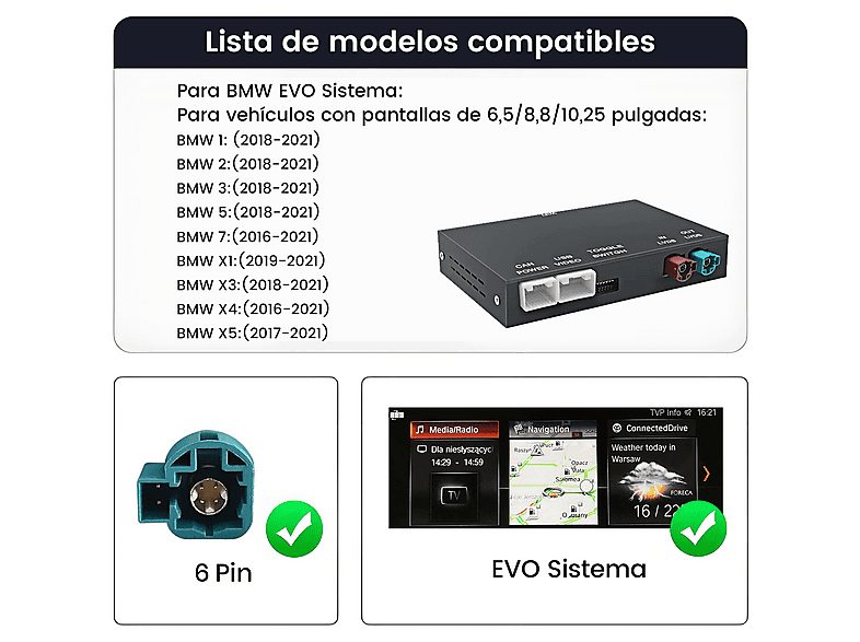Autorradio  - Carplay Para BMW Sistema EVO- BMW 1 2 3 4 5 6 7 X1 X3 X4 X5 CESTOVET, 0 "", 2*USB, Black — foto 3