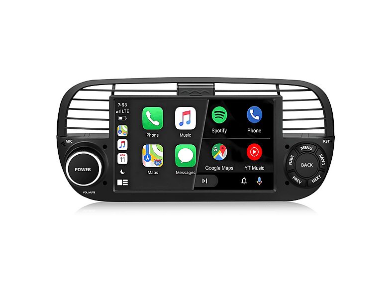 SMORGR Autorradio  - Fiat 500 2007-2015 2+64GB CARPLAY SMORGR, 7 "", 2*USB, Black