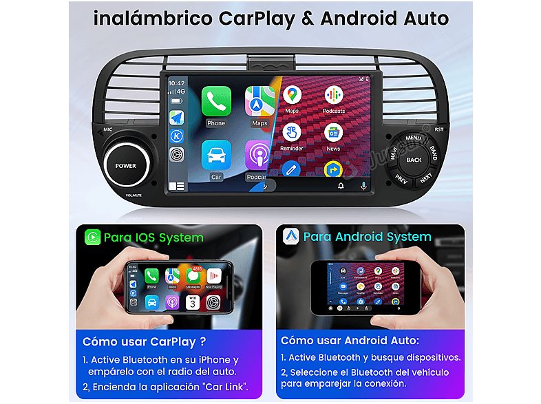 Autorradio  - Fiat 500 2007-2015 2+64GB CARPLAY SMORGR, 7 "", 2*USB, Black — foto 4