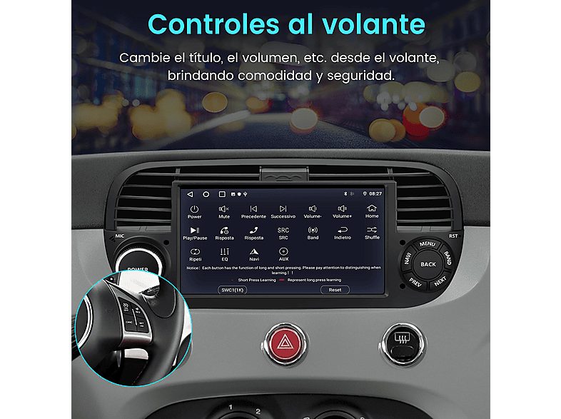 Autorradio  - Fiat 500 2007-2015 2+64GB CARPLAY SMORGR, 7 "", 2*USB, Black — foto 5
