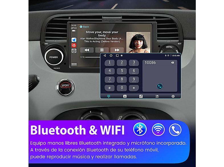 Autorradio  - Fiat 500 2007-2015 2+64GB CARPLAY SMORGR, 7 "", 2*USB, Black — foto 7