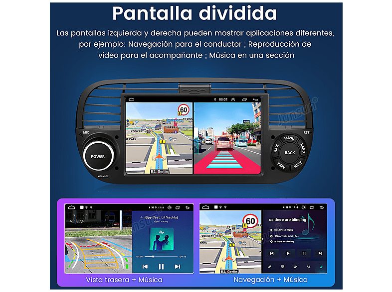 Autorradio  - Fiat 500 2007-2015 2+64GB CARPLAY SMORGR, 7 "", 2*USB, Black — foto 8