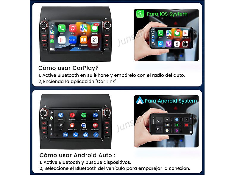 Autorradio  - Fiat Ducato Peugeot Boxer [2GB+64GB] CARPLAY SMORGR, 7 "", 2*USB, Black — foto 6