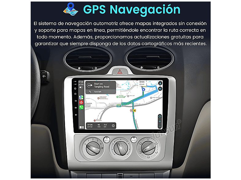 Autorradio  - Ford Focus Mk2 Mk3 Exi MT 2 3 2004-2011 64GB CARPLAY SMORGR, 9 "", 2*USB, Silver — foto 3
