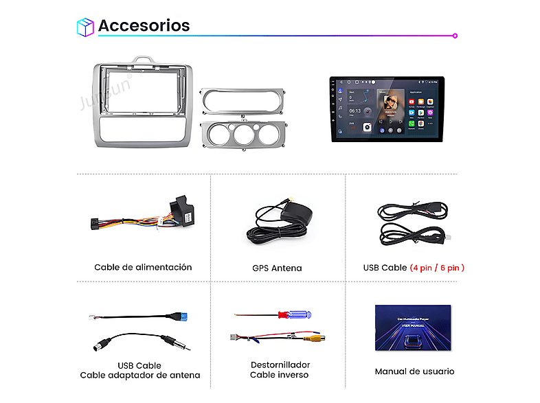 Autorradio  - Ford Focus Mk2 Mk3 Exi MT 2 3 2004-2011 64GB CARPLAY SMORGR, 9 "", 2*USB, Silver — foto 6