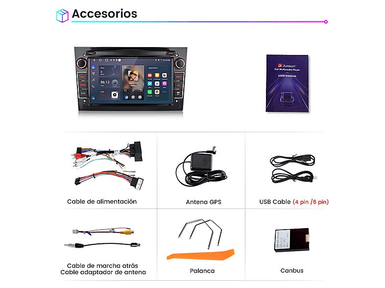 Autorradio  - Opel con Carplay/Android Auto 64GB CARPLAY SMORGR, 7 "", 2*USB, Black — foto 6