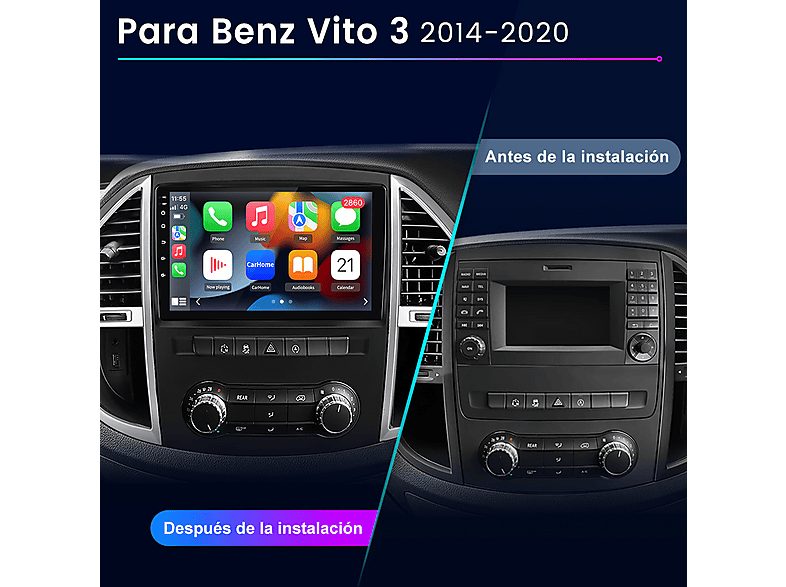 Autorradio  - Para Benz Vito 3 W447 (2014-2020) CARPLAY Android Auto 128GB Octa-Core JUNSUN, 10,1 "", 2*USB 1*RCA, Black — foto 2