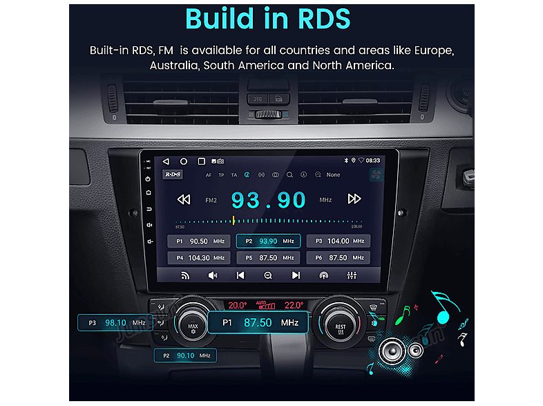 Autorradio  - para BMW 3er E90 E91 E92 E93 Carplay Android Auto 64GB +Cámara JUNSUN, 9 "", 2*USB, black — foto 11