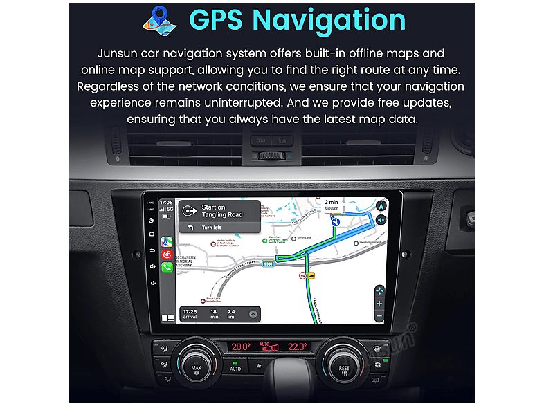Autorradio  - para BMW 3er E90 E91 E92 E93 Carplay Android Auto 64GB +Cámara JUNSUN, 9 "", 2*USB, black — foto 4