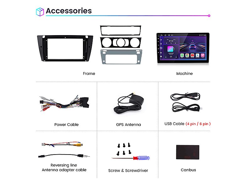 Autorradio  - para BMW 3er E90 E91 E92 E93 Carplay Android Auto 64GB +Cámara JUNSUN, 9 "", 2*USB, black — foto 8