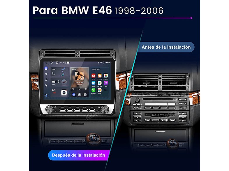 Autorradio  - Para BMW E46 (1998-2006) Carplay Android Auto 64GB JUNSUN, 10,1 "", 2*USB, black/plata — foto 2