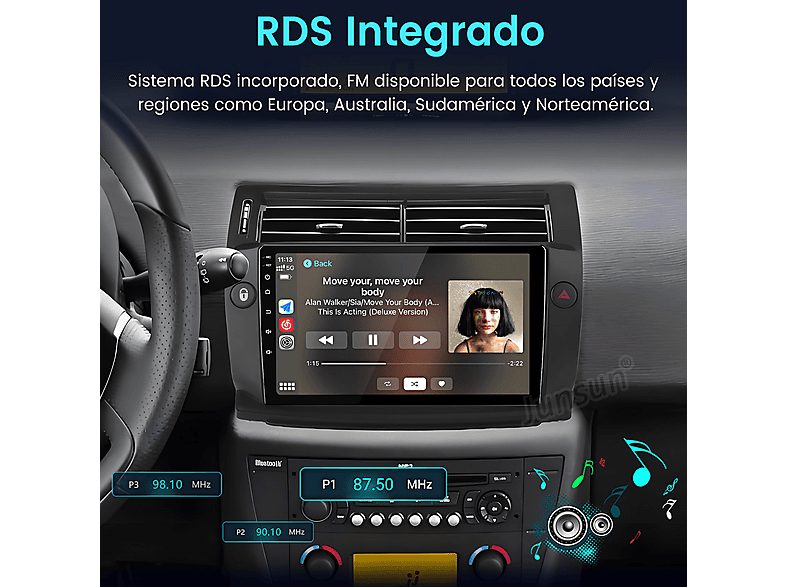 Autorradio  - Para Citroen C4 (2004-2009) Carplay Android Auto 64GB JUNSUN, 9 "", 2*USB, black — foto 11