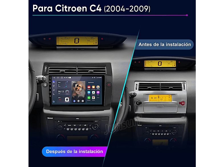 Autorradio  - Para Citroen C4 (2004-2009) Carplay Android Auto 64GB JUNSUN, 9 "", 2*USB, black — foto 2