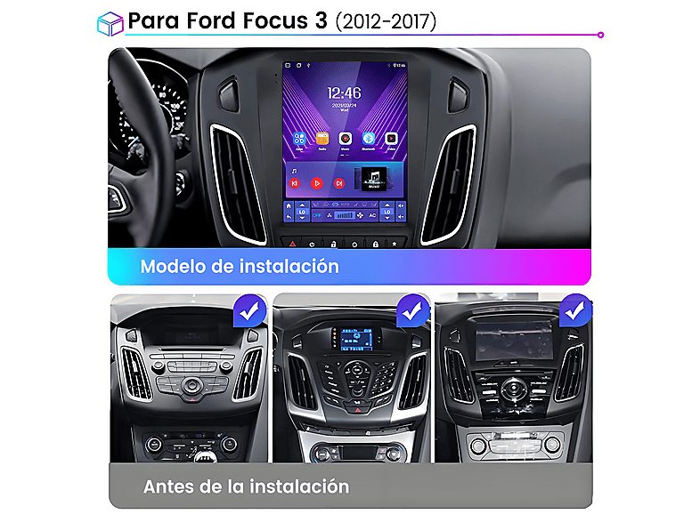 Autorradio  - Para Ford Focus 2012-2017 Carplay GPS Navi WIFI 2+32GB CESTOVET, 9,7 "", 2*USB, Black — foto 3