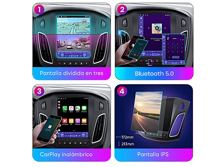 Autorradio  - Para Ford Focus 2012-2017 Carplay GPS Navi WIFI 2+32GB CESTOVET, 9,7 "", 2*USB, Black — foto 4