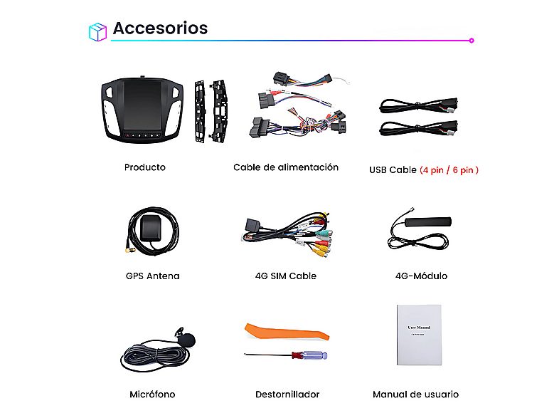 Autorradio  - Para Ford Focus 2012-2017 Carplay GPS Navi WIFI 2+32GB CESTOVET, 9,7 "", 2*USB, Black — foto 8