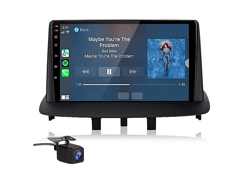 JUNSUN Autorradio  - Para Megane 3 (2008-2014) CARPLAY Android Auto 128GB Octa-Core +Cámara JUNSUN, 9 "", 2*USB 1*RCA, Black