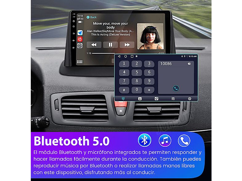Autorradio  - Para Megane 3 (2008-2014) CARPLAY Android Auto 128GB Octa-Core +Cámara JUNSUN, 9 "", 2*USB 1*RCA, Black — foto 11