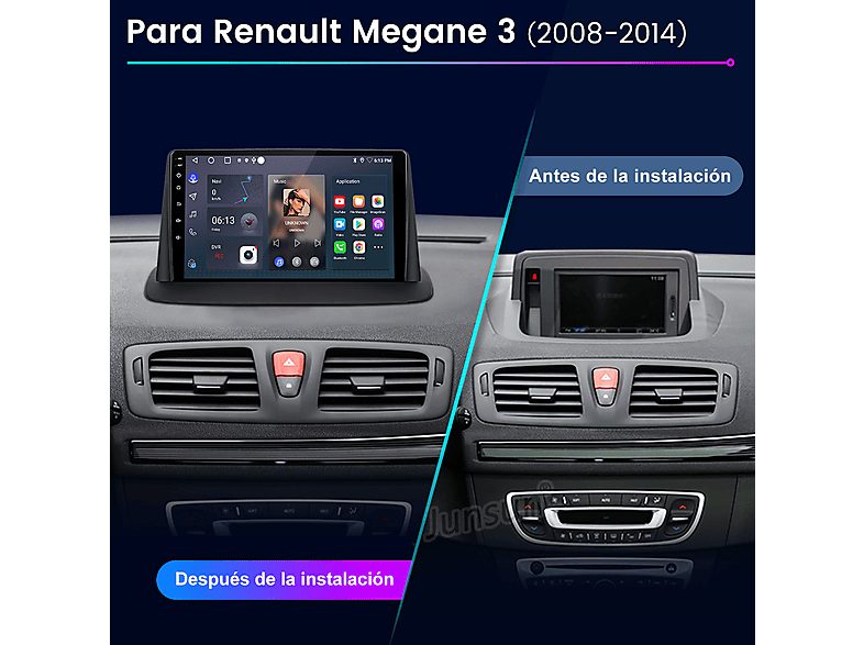 Autorradio  - Para Megane 3 (2008-2014) CARPLAY Android Auto 128GB Octa-Core +Cámara JUNSUN, 9 "", 2*USB 1*RCA, Black — foto 2