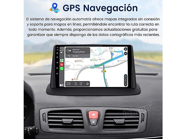 Autorradio  - Para Megane 3 (2008-2014) CARPLAY Android Auto 128GB Octa-Core +Cámara JUNSUN, 9 "", 2*USB 1*RCA, Black — foto 4