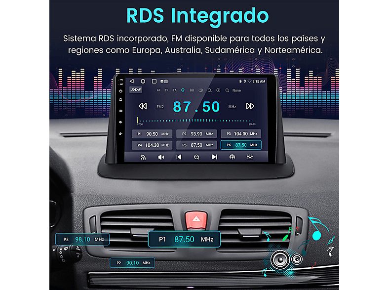 Autorradio  - Para Megane 3 (2008-2014) CARPLAY Android Auto 128GB Octa-Core +Cámara JUNSUN, 9 "", 2*USB 1*RCA, Black — foto 7