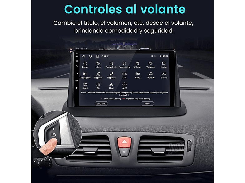 Autorradio  - Para Megane 3 (2008-2014) CARPLAY Android Auto 128GB Octa-Core +Cámara JUNSUN, 9 "", 2*USB 1*RCA, Black — foto 9