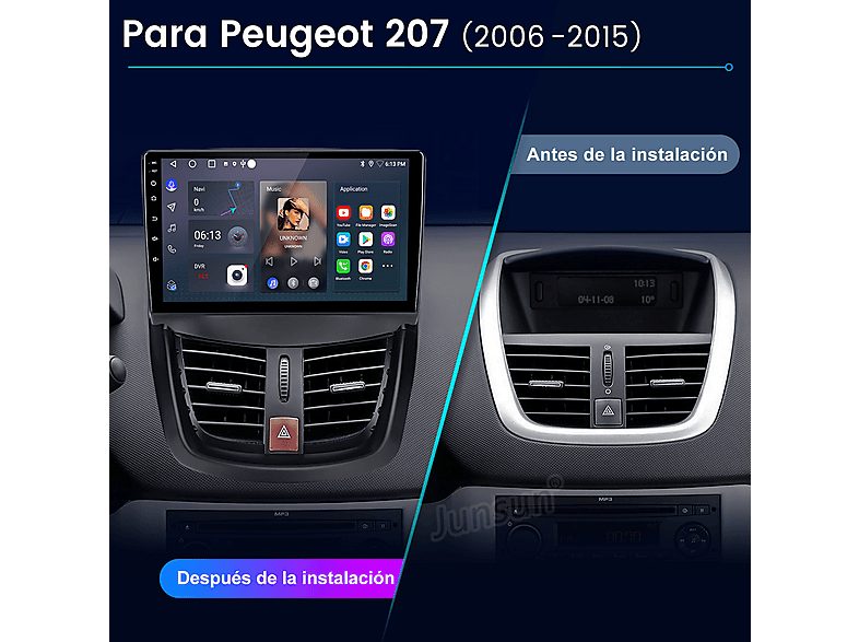 Autorradio  - Para Peugeot 207 2006-2015 Carplay GPS Navi 6+128GB Octa-Core CESTOVET, 9 "", 2*USB 1*RCA, Black — foto 2
